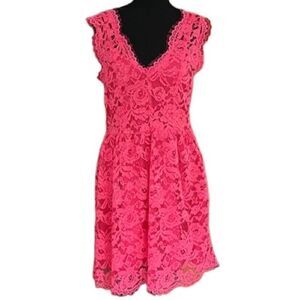 the letter coral floral lace v neckline sleeveless fit & flare style dress szM.